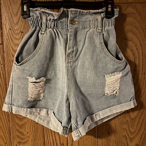 SHEIN High Waist Distressed Denim Shorts with Elastic Stretch Band